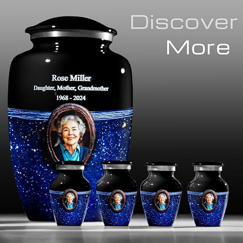 Blue Galaxy Photo Urn for Human Ashes – Personalized Cremation Tribute with Portrait, Name & Dates, Starry Sky Memorial Keepsake, Made in USA (Blue, Small) - size: Small