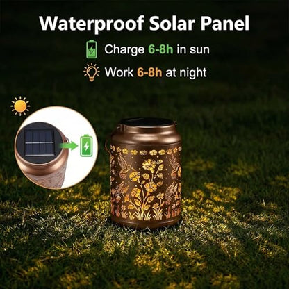 Lyeasw Garden Decor Hummingbird Solar Lanterns, 7 Inches Waterproof Hanging Lights for Outside, Metal Outdoor Decorations for Patio, Yard, Pathway, Birthday Gifts for Women(Bronze) - style: Hummingbird
