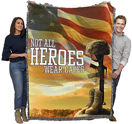 Pure Country Weavers Not All Heroes Wear Capes Blanket - Gift Military Sympathy Tapestry Throw Woven from Cotton - Made in the USA (72x54) - color: Capes Battlefield Cross, size: 72" x 54"