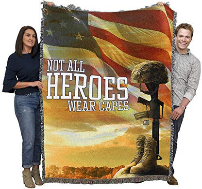 Pure Country Weavers Not All Heroes Wear Capes Blanket - Gift Military Sympathy Tapestry Throw Woven from Cotton - Made in the USA (72x54) - color: Capes Battlefield Cross, size: 72" x 54"