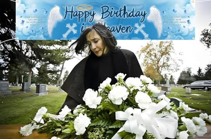 YzYbuaego Happy Birthday in Heaven Banner Funeral Party Yard Sign Decorations Happy Birthday in Heaven Yard Banner for Birthday Anniversary Funeral Party Supplies