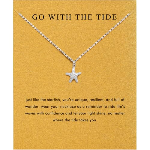 Baydurcan Pendant Necklace for Women Friends Sister Birthday Christmas Gift | Silver Evil Eye Ankh Mary Friendship Dragonfly Hummingbird Snake Turtle Pendant Necklace for Her Just Because Gifts - style: Starfish