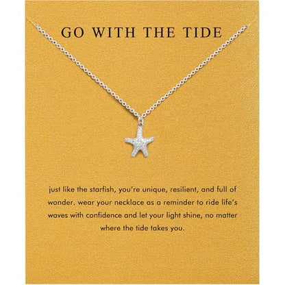 Baydurcan Pendant Necklace for Women Friends Sister Birthday Christmas Gift | Silver Evil Eye Ankh Mary Friendship Dragonfly Hummingbird Snake Turtle Pendant Necklace for Her Just Because Gifts - style: Starfish
