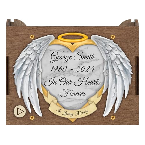 Custom Memorial Angel Wings MP3 Music Box, Your Photo & Text, Plays Any Song Sympathy Gift (Box Top Text) - style: Box Top Text