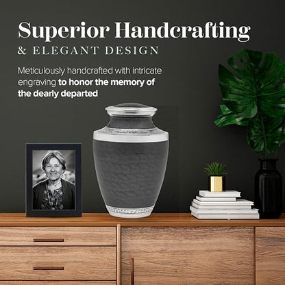 Eternal Harmony Large Urn for Ashes, Adult Male & Female Cremation Urn for Human Ashes with Elegant Finishes, Secure Seal & Velvet Bag, Funeral Vase for Men & Women Up to 200 lbs (Black)