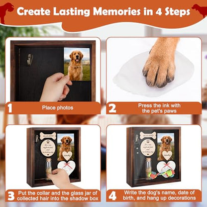 Windspeed Pet Memorial Shadow Box Personalized Pet Memorial Shadow Box Frame Dog Collar Dog Picture Gift Clay Paw Print Kit