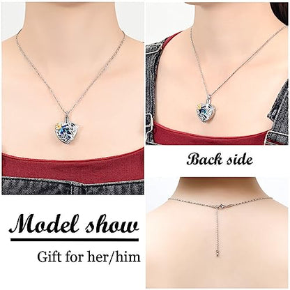 Yinplsmemory Hummingbird Cremation Jewelry Crystal Heart Urn Ashes Necklace for Women Men Memorial Keepsake Necklace of Loved One - color: Blue-Gold