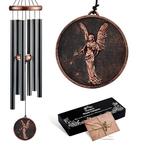 32" Angel Wind Chimes for Outside, Gifts for Women Mom Grandma | 6 Tuned Aluminum Tubes, Deep Tone, Vintage Design, Gift Box, Ready to Hang, Outdoor Decor for Patio & Garden - size: 32" Angel