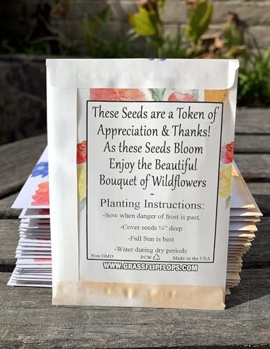 25 Wildflower Seed Packets - Thank You Gifts for Guests - Engagement Party Decorations - Wild Flower Seeds Throw and Grow Perennial Annual Mix to Attract Pollinators Bees Birds & Butterflies Non-GMO