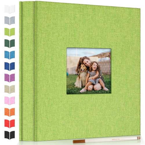 Artfeel Photo Album Self Adhesive Scrapbook Album for 3x5 4x6 5x7 8x10 Pictures,40 Pages Linen Cover with Display Window DIY Photo Book,Ideal Gifts for Family Travel Wedding Baby - color: Green, size: 11.5"x10.5"40Pages