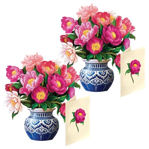 Freshcut Paper Mini Peony Paradise – 2 Pack of 5.5 Inch Life-Sized 3D Pop Up Card – Birthday, Mothers Day, Thank You, Gifts for Mom and Her – Includes Notecard and Envelope - color: Peony Paradise, size: Mini - Two Pack
