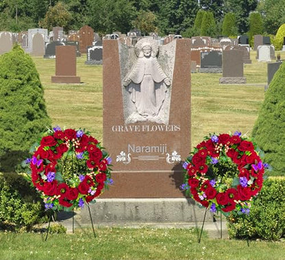 Cemetery Wreath for Grave, Red Roses Memorial Wreath with 30 Inch Easeal Stand, Fade-Resistant