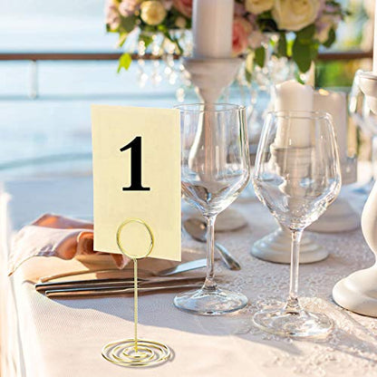 TecUnite 24 pcs 3.35 Inch Picture Clips Table Place Photos Card Holder Gold | number Cards Holds Menus Name, Wedding Reception Birthday Party Centerpieces, Durable Metal Wire,Spiral Base - color: Gold
