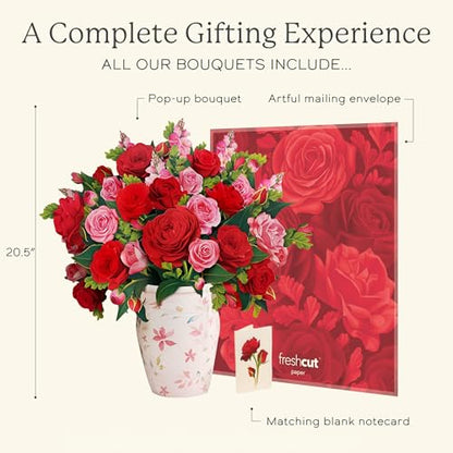 Freshcut Paper Grande Blooming Roses 20.5 Inch Life-Sized 3D Pop Up Cards – Anniversary, Valentine's Day, Mothers Day, Thank You, Gifts for Mom and Her – Includes Notecard and Envelope - color: Blooming Roses, size: Grande