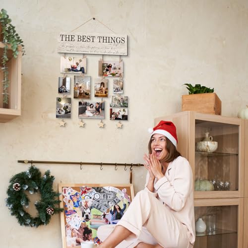 Family Picture Photo Display Board Collage Photo Hanging Display, Picture Board Wood Rustic Frames, Hanging Photo Display with Clips, Home Bedroom Wall Decor, The Best Things in Life are the People We Love