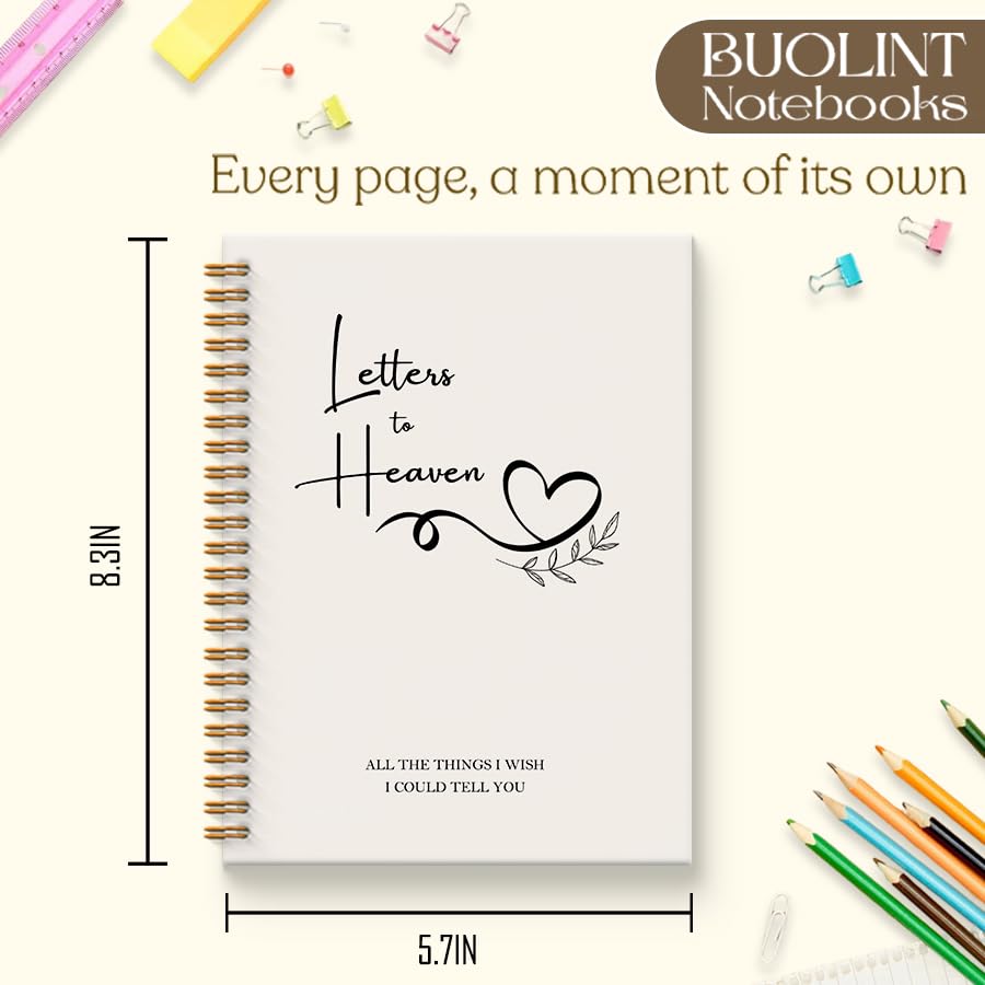 Letters to Heaven Notebook Journal 5.5x8.3, Grief Journal for Women, Memorial Sympathy Gifts for Loss of Loved One, Remembrance Bereavement Gifts Spiral Hardcover Notebook - color: Heaven