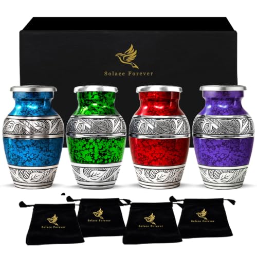 Mini Urns for Human Ashes - Set of 4 Keepsake Urns for Men & Women - Elegant Memorial Small Urns for Ashes Adult (Multicolor)