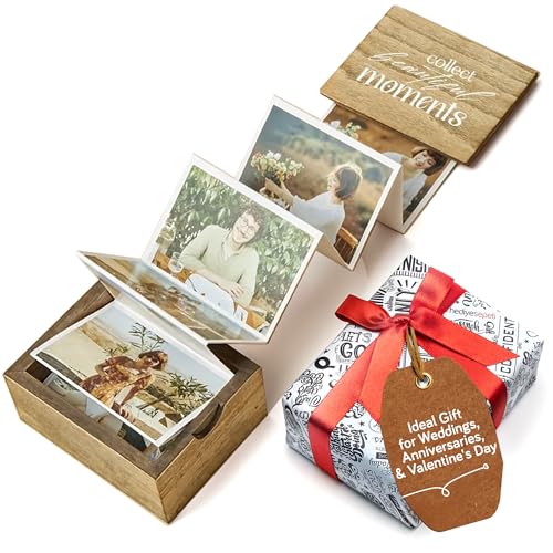 Personalized Wooden Photo Box Gift with Accordion Picture Pull Out | Custom Photo Album Box | Personalized Photo Box Gift for Any Occasion | Picture Box Gift I Holds 14 Photo Prints, 3"x2" - color: Moments