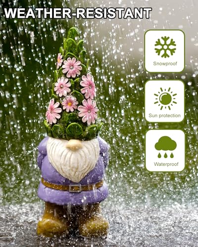 Nacome Solar Garden Outdoor Statues Gnome with Succulent - color: Purple Gnome