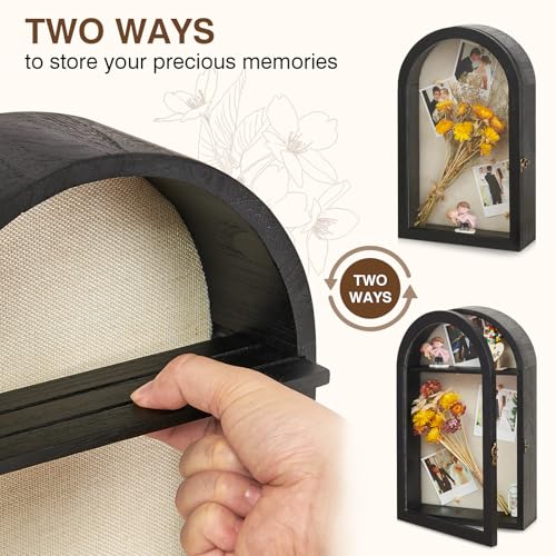 DGWJSU Shadow Box Frame 10x16 Large Shadow Boxes Display Cases with Linen Back and Removable Shelves, Picture Frame Wedding Bouquet Memorabilia Medals Photos Memory Box for Keepsakes (Black) - color: Black
