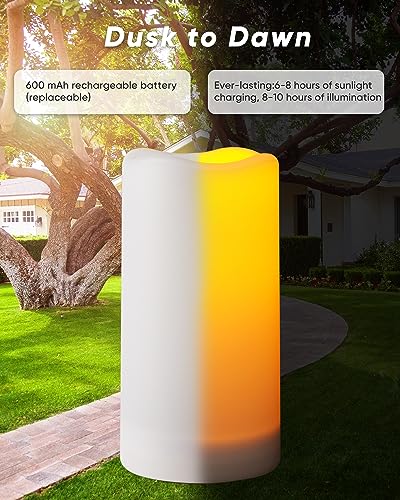 Homemory Solar Candles Outdoor Waterproof, Dusk to Dawn Sensor, 3"x4"5" 6" | Rechargeable Candles, IP65 Water-resistant Solar Powered Flameless Candles for Outdoor, Lanterns, Patio, Garden, Set of 3 - size: D3"xH4"5"6", 3 Pcs, Plastic