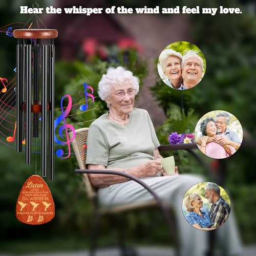 37" Sympathy Wind Chimes with Hummingbird, Memorial Wind Chimes for Loss of Loved One Prime, Bereavement/Sympathy/Memorial Gift for Loss of Mother Father Husband Remembrance!(P1) (Black, 37")
