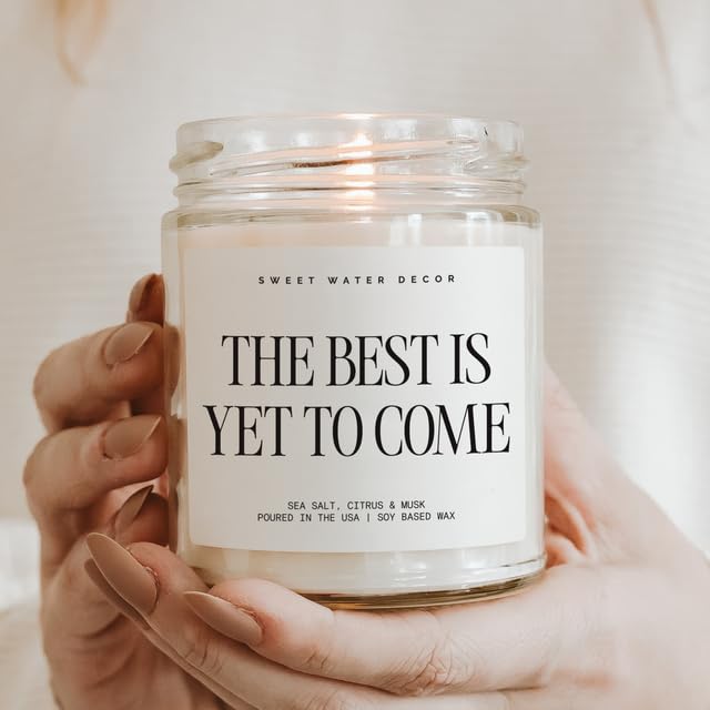 Sweet Water Decor The Best Is Yet To Come, Sea Salt Citrus Musk Amber Scent, 9oz Soy Candle, Gold Lid, Non-Toxic, Gift for Engagement, Graduation, Retirement, Wedding, Bridal Party, 40+ Hour Burn Time - style: The Best is Yet to Come