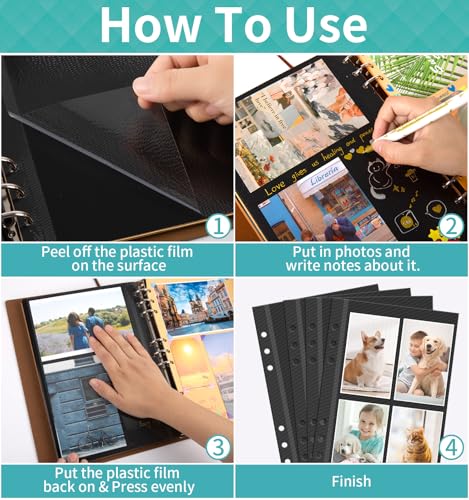 Photo Album Pages Refill for 6 Ring Binder, 15 Sheets/30 Self-Adhesive Page | Scrapbook Album Sheets Fit 2x3, 4x6, 5x7 Photo - color: F-Self Adhesive Pages, size: Medium(7INCH×9INCH)