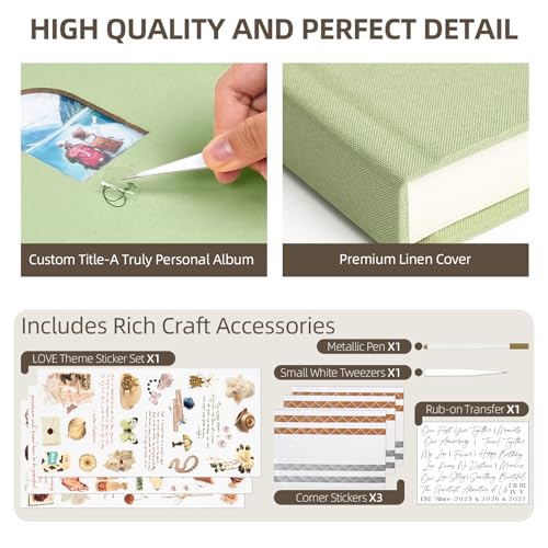 Vienrose Scrapbook Photo Album, 8x6 Inch, 26 Pages, Grass Green | Linen Cover, Kraft Paper, DIY Scrapbooking, Wedding Baby Shower Family Graduation - color: Dusty Sage Green, size: 8x6 Inch, 26 Pages