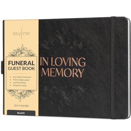 Skyline Funeral Guest Book, Memorial Service Sign-In, Black - color: Black