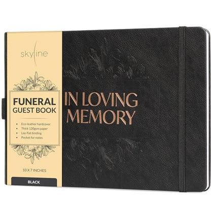 Skyline Funeral Guest Book, Memorial Service Sign-In, Black - color: Black