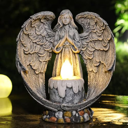 Angel Garden Statues Outdoor Cemetery Decorations for Grave Take The Cross Praying Wings Angel Figurine Cemetery Lights Patio Lawn Yard Porch Decorations 10.24 Inch - style: Praying Wings Angel