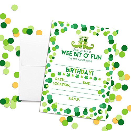 Amanda Creation Wee Bit O' Fun St. Patrick's Day Themed Birthday Party Fill In Invitations set of 20 with envelopes - style: Wee Bit O' Fun
