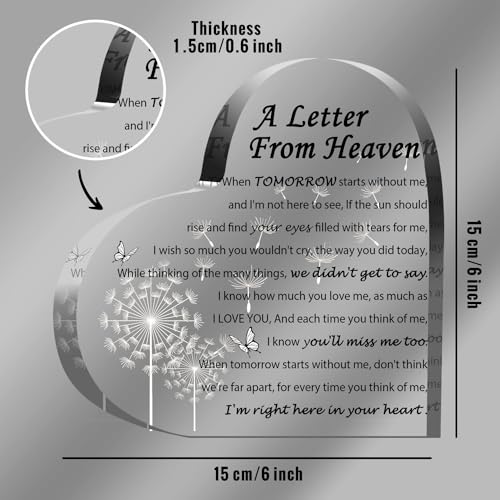 Sympathy Gifts - A Letter from Heaven- Memorial Gift for Loss of Mother Father Husband Son, Acrylic Heart Keepsake,Remembrance Sympathy Gifts, grief gifts - style: White 6 X 6 IN