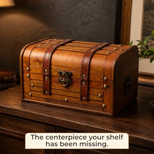 Wooden Treasure Chest with Removable Tray, Pirate Box, Medium 10.5x7x6 in - size: Medium
