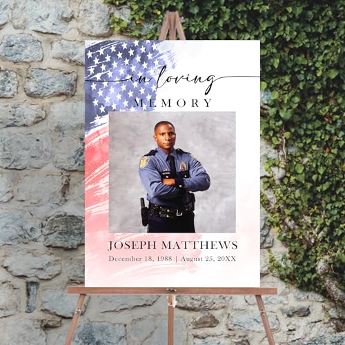 Personalized Veteran Memorial Poster, In Loving Memory Welcome Sign, Celebration Of Life Veteran, Celebration Of Life Sign, American Flag Funeral Welcome Sign, Military Funeral Poster Photo Sign #1 - color: Design 01