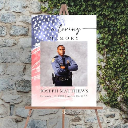 Personalized Veteran Memorial Poster, In Loving Memory Welcome Sign, Celebration Of Life Veteran, Celebration Of Life Sign, American Flag Funeral Welcome Sign, Military Funeral Poster Photo Sign #1 - color: Design 01