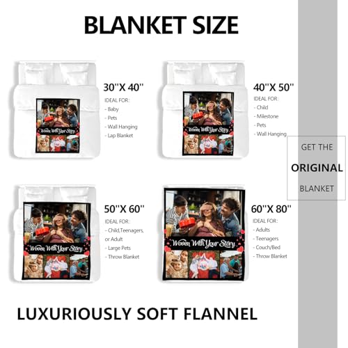Ships Next Day, Custom Blanket with Photos Text - HD-Printing in USA, Personalized Picture Blanket Customized Flannel Blankets Christmas Birthday Gifts for Mom Dad Couple Kids Girlfriend Boyfriend - color: 4 Photos, size: 50'' x 60''