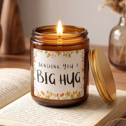 MULCHUM Lavender Scented Candle, Thinking of You Hug Gift for Friends | Relaxing Natural Soy Wax Jar Candle for Women Girlfriend Mom Sisters Stress Relief, 7oz 45 Hours Long Lasting Burn - color: Hug