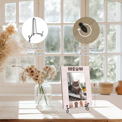 Cat Picture Frame, Cat Lover Gifts for Pet Owner, Christmas Memorial Gifts for Friends Women, Desk Decor Meow Kitten Paw Photo Frame (4x6 Horizontal) -S27 - style: Pink Meow