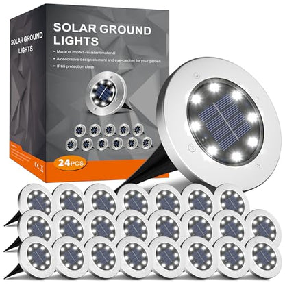 INCX 24 Pack 4.6 Inch Solar Ground Lights Outdoor, Waterproof, Cold White - color: Cold, size: 24 Pack