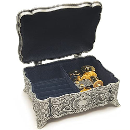 Antique Emboss Alloy Metal Jewelry Music Box Wind Up and Golden Movement Music Box for Christmas/Birthday/Valentine's Day/Mother's Day (You are my sunshine.)
