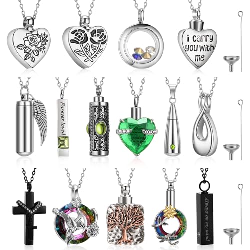 Ecation 15 Pcs Urn Necklace for Ashes Women Cremation Jewelry - color: Green