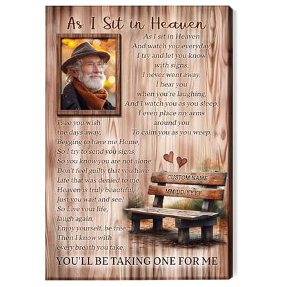 As I Sit in Heaven Custom Photo Remembrance Wall Art, Sympathy Gift for Loss of Father Mother Husband Son on Christmas in Heaven, Memorial Canvas Sympathy Gifts