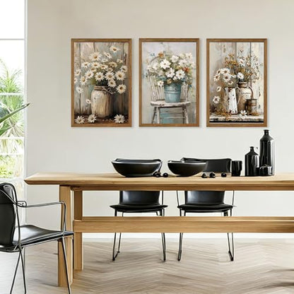 DUWQU Triptych Rustic Farmhouse Daisy Framed Canvas Wall Art 20x30 inch x3 - color: flower(Framed), size: 30"L x 20"W