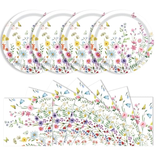 40 Pcs Wildflower Plates and Napkins Set, Large 9 Inch Floral Plates - color: Wildflower