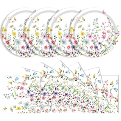 40 Pcs Wildflower Plates and Napkins Set, Large 9 Inch Floral Plates - color: Wildflower
