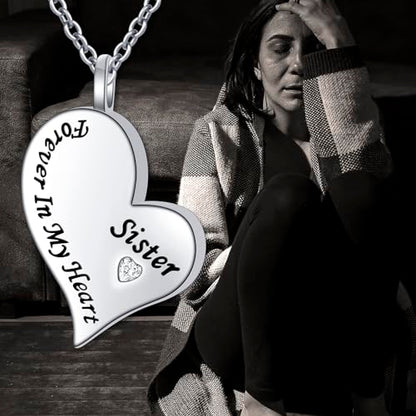 Ladytree 925 Sterling Silver Cremation Urn Necklace for Ashes - style: Sister