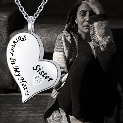 Ladytree 925 Sterling Silver Cremation Urn Necklace for Ashes - style: Sister