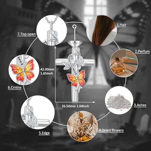 SOULMEET Enamel Butterfly Cross Urn Necklace for Ashes, Cross Moissanite Butterfly Ashes Necklaces with Forever in My Heart Engraved Keepsake Cremation Locket Jewelry for Women Men - color: C-Red, style: Non Custom